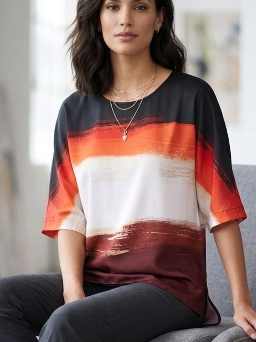 Vince Camuto Water Paint Brush Satin Blouse S NWOT